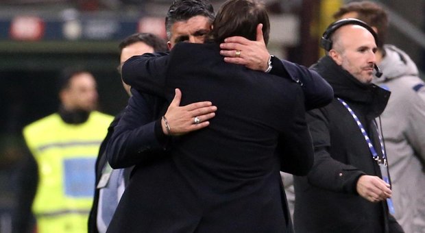 Inter-Napoli, Gattuso: «Contento, ma bisogna ancora pedalare». Conte: «Meritavamo il pari»