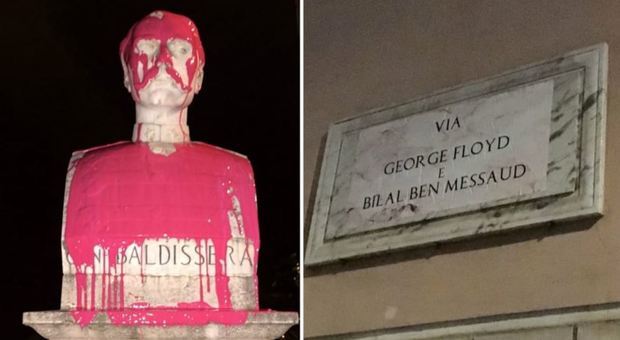 Roma, raid notturno: le vie diventano George Floyd, statue imbrattate. Indaga la Digos