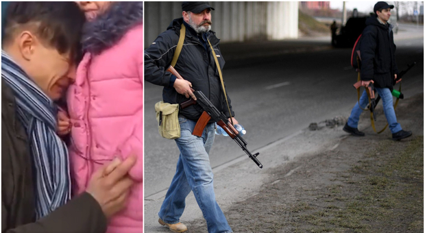 L'Ucraina chiama i civili alle armi, padri salutano in lacrime le famiglie: le scene strazianti dal fronte