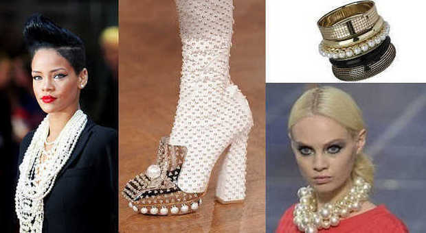 Rihanna, la scarpa Alexander McQueen, il bracciale Dorothy Perkins, la collana Chanel