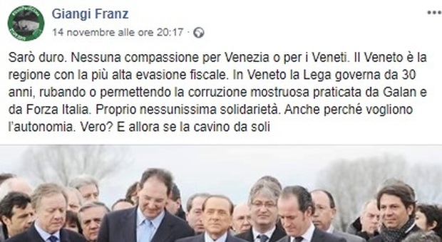 Post choc: "Nessuna compassione per Venezia o i veneti"