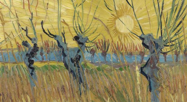Vincent van Gogh, Salici potati al tramonto, 1888, olio su tela applicata su cartone, cm 31,6 x 34,3. Otterlo, Kröller-Müller Museum