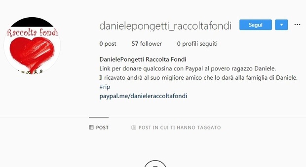 Il profilo Instagram della falsa raccolta fondi