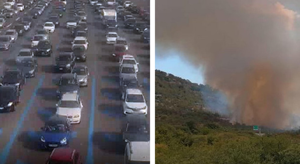 Sabato da bollino nero Incendio sul Carso, autostrada bloccata al confine con la Slovenia: 4 km di coda a Trieste