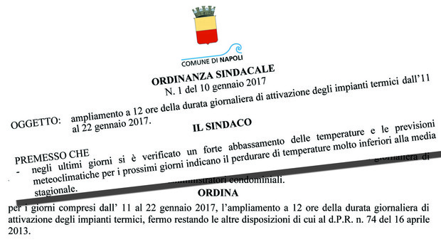 Napoli, il freddo è passato ma il sindaco ordina: da domani riscaldamenti in funzione 12 ore