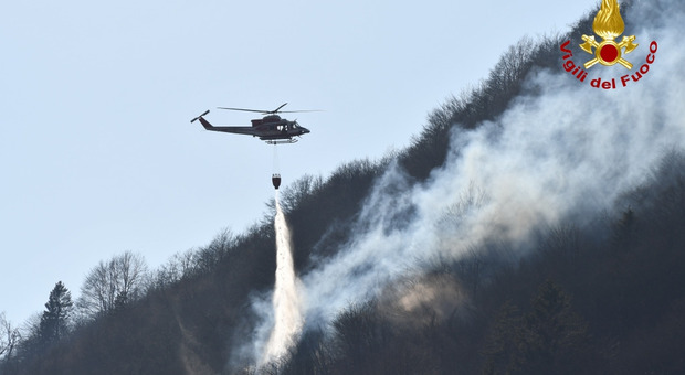 L'intervento dei Vigili del fuoco per spegnere l'incendio tra i boschi di Tolmezzo