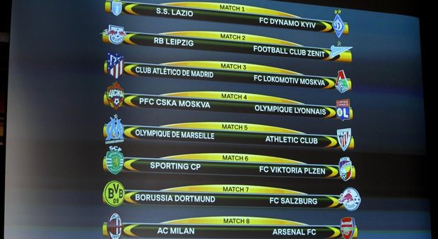 Europa League: Lazio con la Dinamo Kiev, il Milan affronterà l'Arsenal