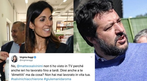 La Raggi risponde a Salvini: «Non ti ho visto in tv, stavo lavorando. Tu non hai mai lavorato in vita tua»