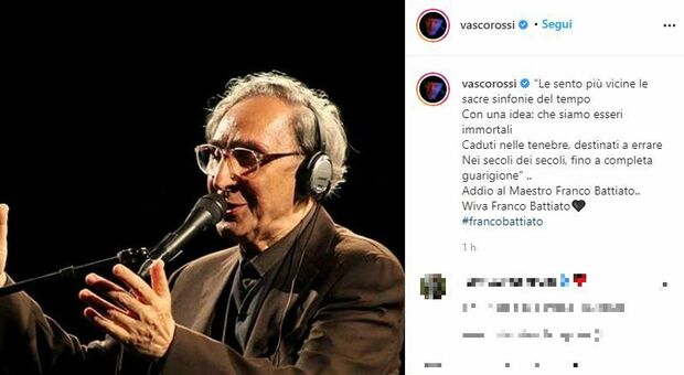 Franco Battiato, il saluto di Vasco Rossi su Instagram: «Addio al Maestro»