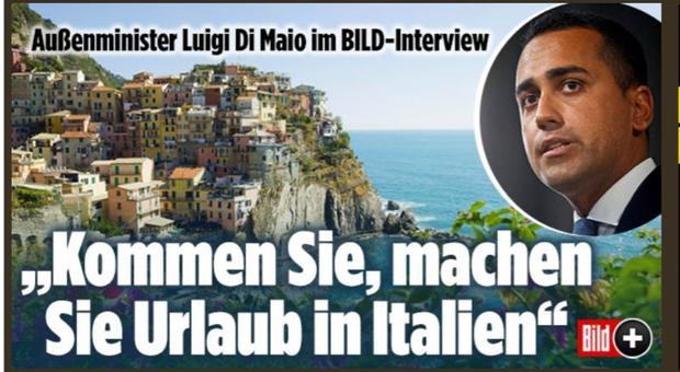 Di Maio ai tedeschi sulla Bild: «L'Italia è in salute, venite in vacanza da noi»