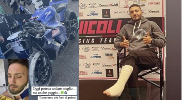 Motociclismo, Nicolò Nicoli cade a Vallelunga a oltre 200 km/h e si rompe una gamba: «Poteva andare peggio»