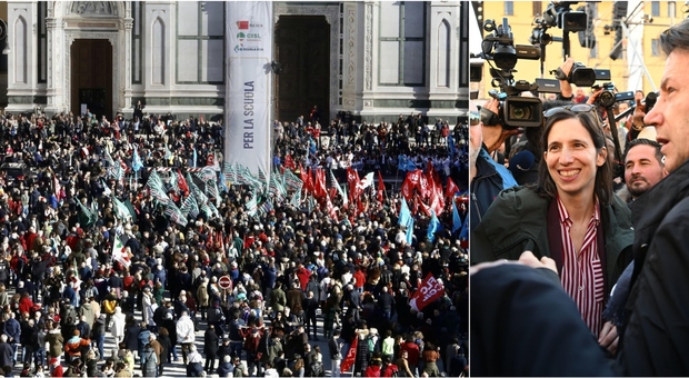 Firenze, migliaia in piazza al corteo antifascista. Schlein-Conte: colloquio e stretta di mano