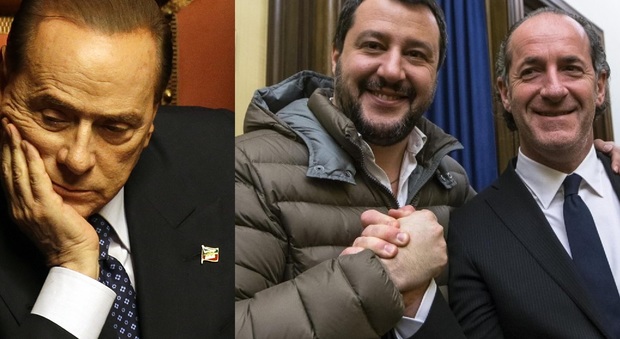 Silvio Berlusconi e, a destra, Luca Zaia con Matteo Salvini