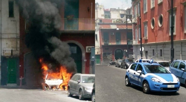 Intrappolati nell'auto in fiamme a Napoli, interviene la polizia: salvi
