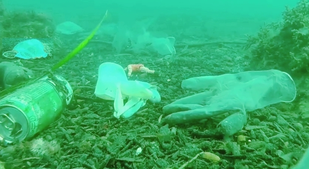 Tonnellate di guanti e mascherine nel Mediterraneo. La denuncia di una associazione ambientalista in un video (immagini pubbl da Opération Mer Propre su Fb)