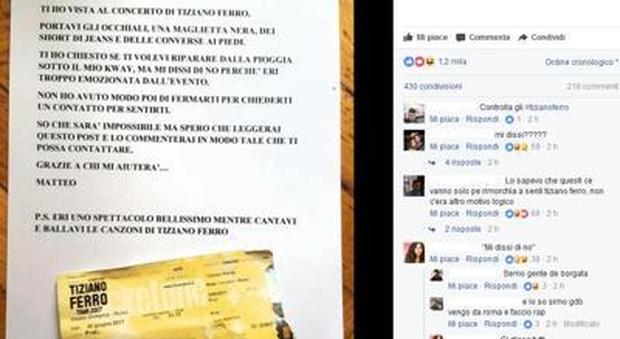 Colpo di fulmine al concerto di Tiziano Ferro: Matteo cerca la sua "lei" e il post diventa virale