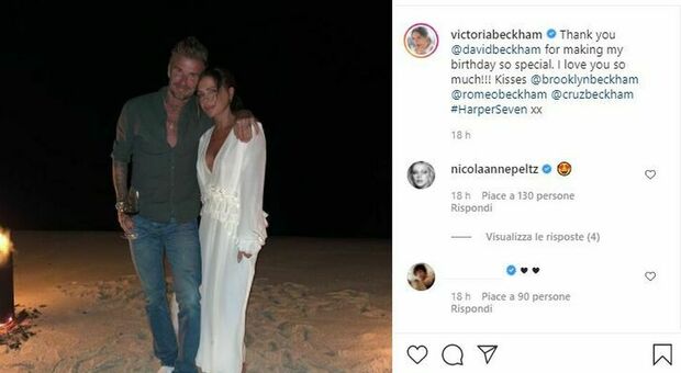 Victoria Beckham, romantico falò in spiaggia con marito e figli per i 47 anni. Con gli auguri della Spice sister Emma e della "nuora" Nicole