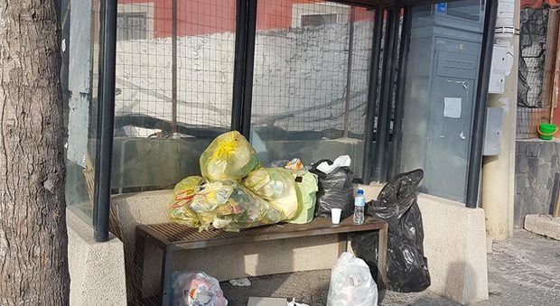 Crisi nella raccolta della spazzatura Rifiuti anche alla fermata del bus