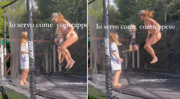 Elisabetta Canalis in bikini sul trampolino elastico con la figlia Skyler: «Io servo come contrappeso»