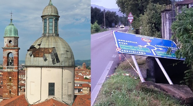 Vicenza, la cupola di Santo Stefano distrutta. Rosà, cartelli stradali divelti verso Nove e Marostica