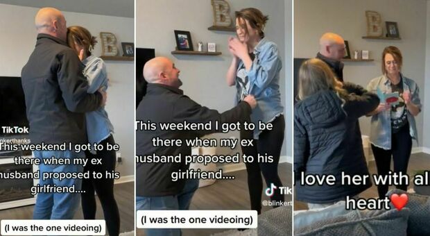 Filma l'ex marito mentre fa la proposta di matrimonio alla nuova fidanzata: il video commovente fa il giro del web