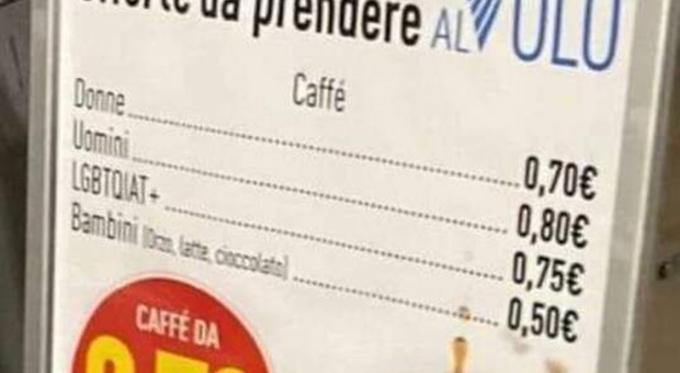 Caffè a prezzi diversi per uomini, donne o Lgbt+. La furia dell'Arcigay: «Agghiacciante e inaccettabile»