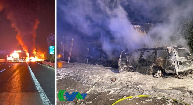 Incidente, auto contro tir in A4: i due mezzi prendono fuoco, nessun ferito grave
