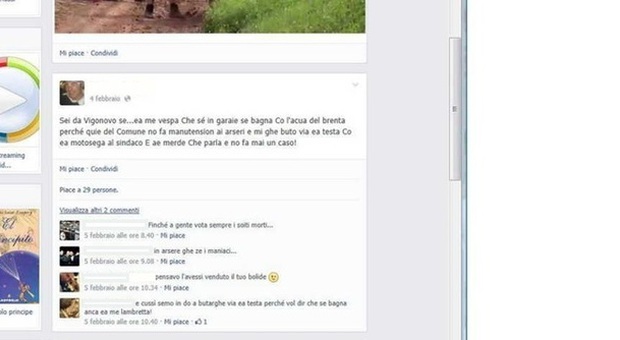 Minacce su Fb, il sindaco denuncia anche i 27 che cliccano