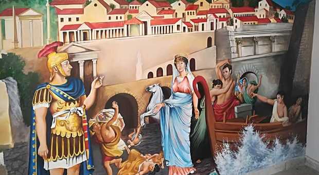 Ercolano, nel murales dell'eruzione del 79 d.C. spunta il sindaco Buonajuto