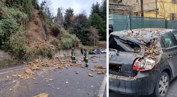 Frana sulla strada provinciale a Cadegliano, si stacca parte della collina: tre auto colpite e danneggiate