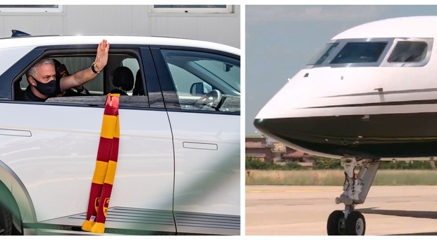 Mourinho è nella Capitale. L'arrivo a Roma con l'aereo pilotato da Friedkin. Lo Special One saluta i tifosi a Trigoria