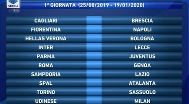 Calendario Serie A, sorteggio in diretta. Prima giornata il 24 e 25 agosto