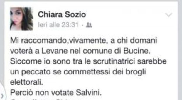 Il post della scrutatrice contro Salvini
