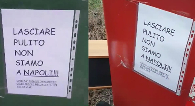 I manifesti affissi sui contenitori dei rifiuti a Pordenone