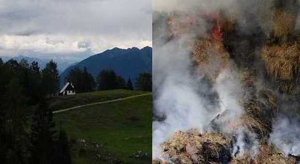Incendio sul passo di montagna: pompieri impegnati a quota 1400