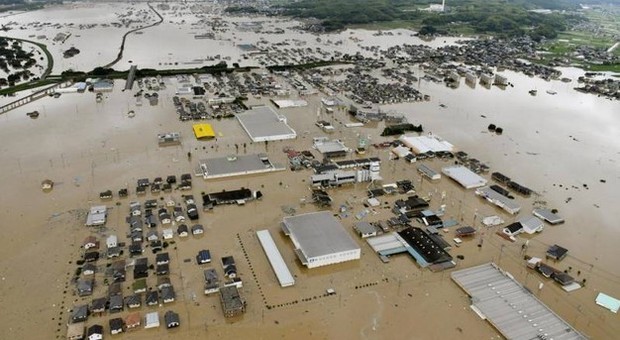 Una visione aerea dei danni in Giappone a causa delle alluvioni