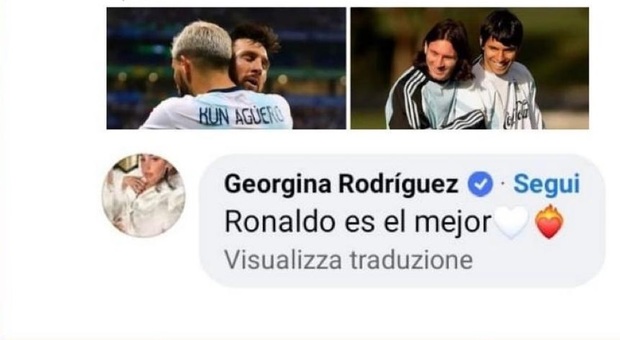 Messi sui social omaggia Aguero: spunta il commento (rosicone) di Lady Ronaldo. Ma era un fake