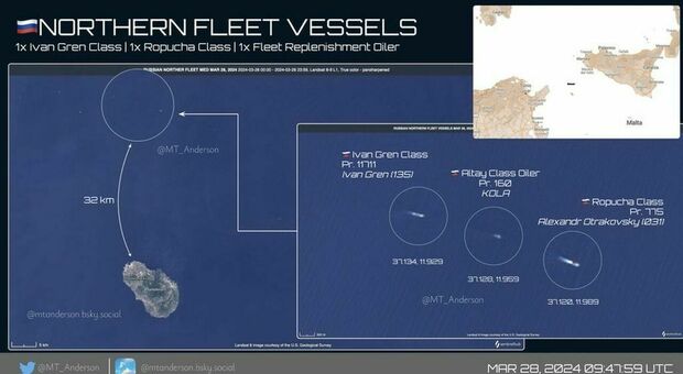 Flotta russa nel Mediterraneo, tre navi da guerra al largo di Pantelleria: alta tensione nel Canale di Sicilia