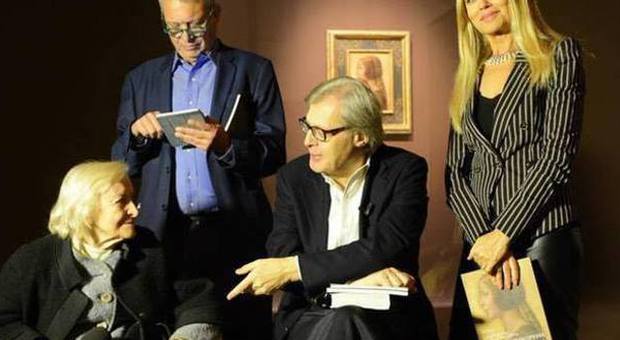 Vittorio Sgarbi con Peter Silverman, Mina Gregori e Gloria Guida madrina della mostra