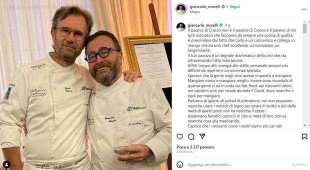 Lo chef Morelli e i debiti di Cracco: «Stellati tutti in passivo, il problema è che la gente non ha imparato a mangiare»