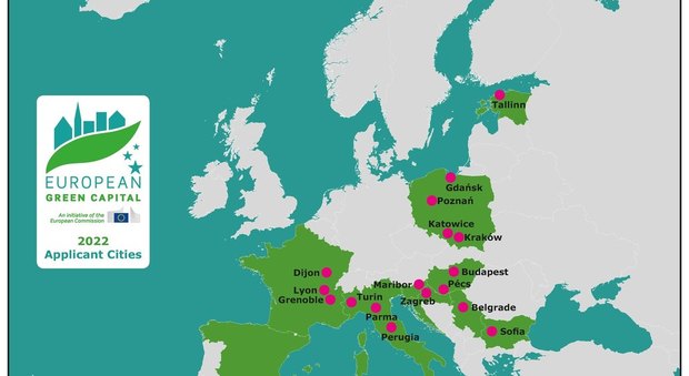 la mappa delle città in corsa per la capitale europea dell'ambiente
