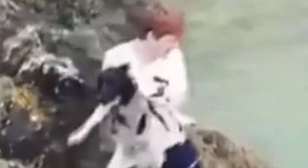 Ragazzini gettano un cane in mare dalla scogliera, le immagini choc