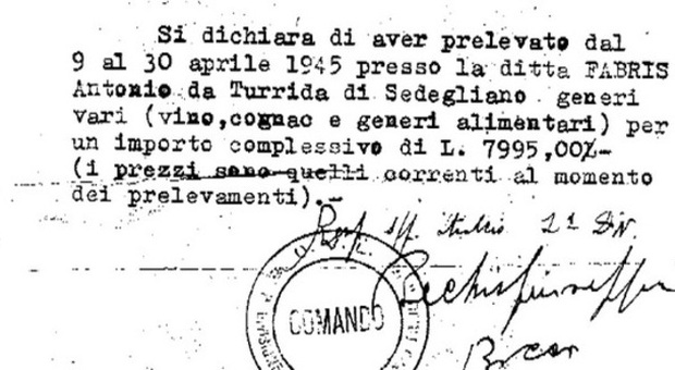 Il documento che attesta la consegna della merce nel 1946