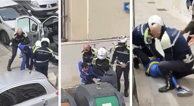 Taranto, corriere parcheggia sulle strisce: aggredito e immobilizzato dai vigili, i video virali sui social