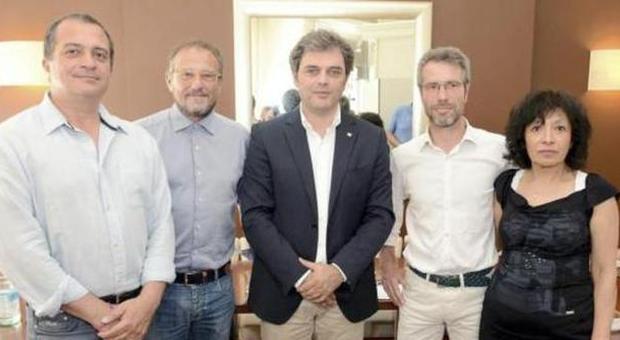 Da sinistra Andrea Donzelli, con Ezio COnchi, il candidato sindaco Massimo Bergamin, Michele Brusaferro e Beatrice Di Meo