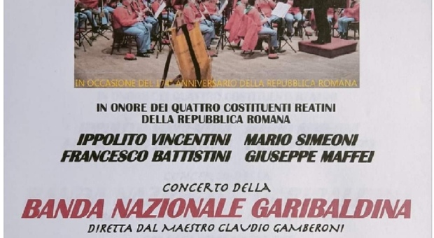 Concerto della Banda Nazionale Garibaldina in memoria dei quattro costituenti reatini della Repubblica Romana