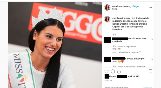 Miss Italia, il post su Instagram di Carolina Stramare per Leggo