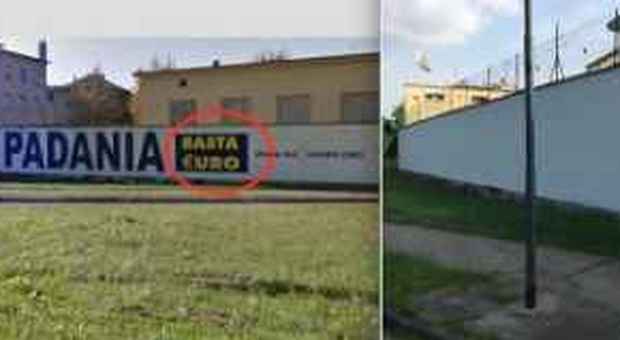 La Lega cancella la scritta "Basta euro" dalla sede milanese di via Bellerio Foto