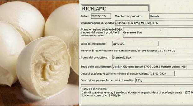 Mozzarella, lotto ritirato dal commercio per rischio microbiologico: data di scadenza errata sulle confezioni