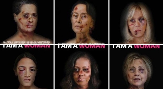 Da Merkel a Clinton, le donne potenti con i lividi sul viso: i poster choc diventano virali